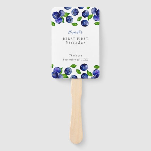 ブルーベリーベリーファースト誕生日水彩可愛 ハンドファン (正面)