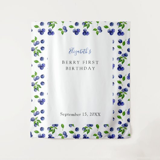 ブルーベリーベリー ファースト バースデー 背景 シンプル タペストリー (正面)