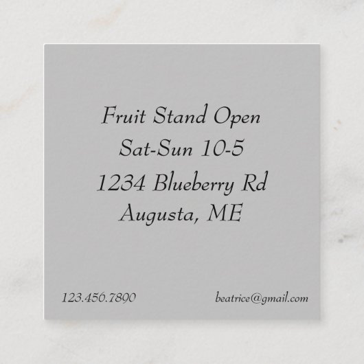ブルーベリーホビーフルーツファームビジネス スクエア名刺 (裏面)