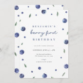 ブルーベリーボーイベリーファースト誕生日招待状 招待状 (正面/裏面)