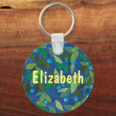 ブルーベリーミニマルフローラルパターカスタマイズンテックス キーホルダー (正面)