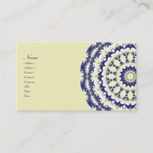 ブルーベリー及びクリーム色の万華鏡のように千変万化するパターン 名刺 (正面)