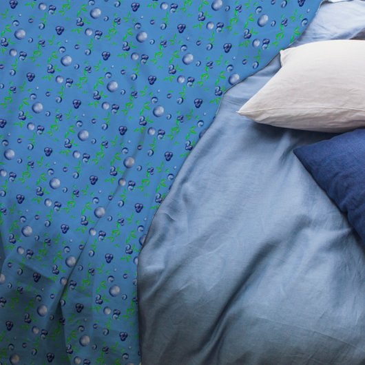 ブルーベリー水彩柄かわいいガールブルー フリースブランケット