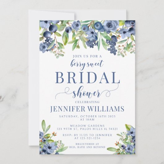 ブルーベリー甘いブライダルシャワーの招待状 招待状 (正面)