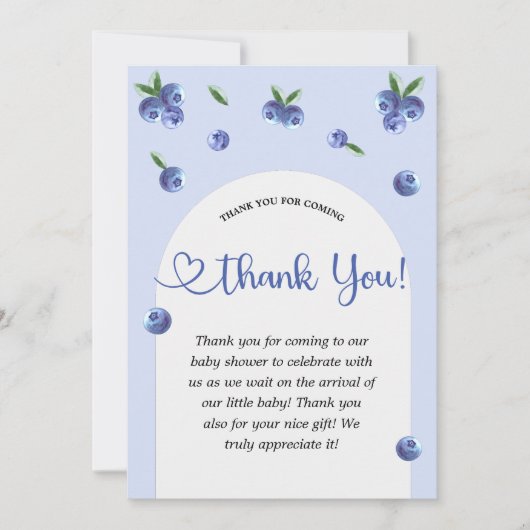 ブルーベリー甘い水の色の男の子の赤ちゃんシャワー サンキューカード (正面)