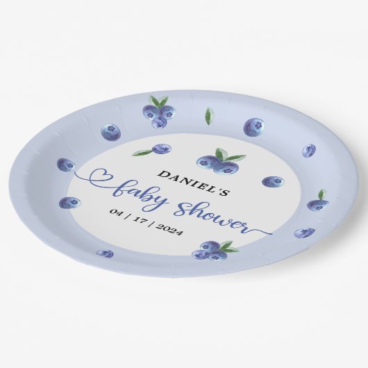 ブルーベリー甘い水の色の男の子の赤ちゃんシャワー ペーパープレート (アングル)
