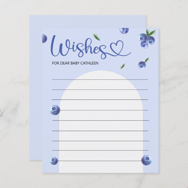 ブルーベリー甘い水の色ベビーシャワー希望ゲーム (正面/裏面)