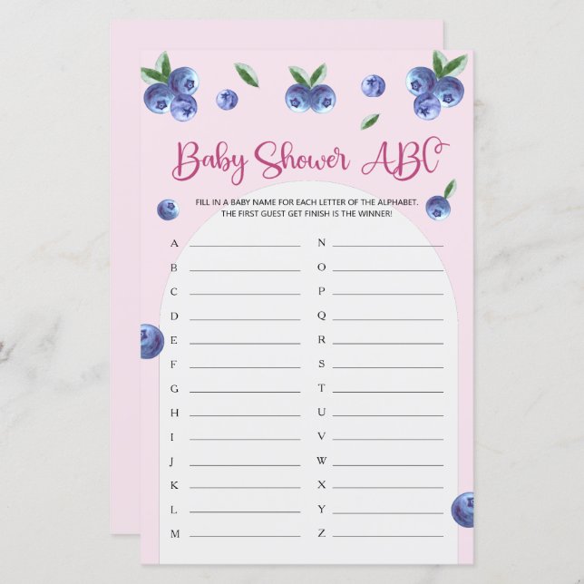 ブルーベリー甘い水の色ベビーシャワーABCゲーム (正面/裏面)
