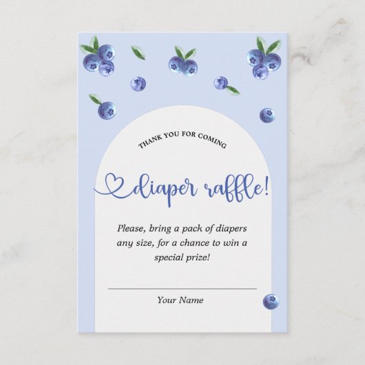 ブルーベリー甘い男の子の赤ちゃんシャワーおむつラッフル エンクロージャーカード (正面)