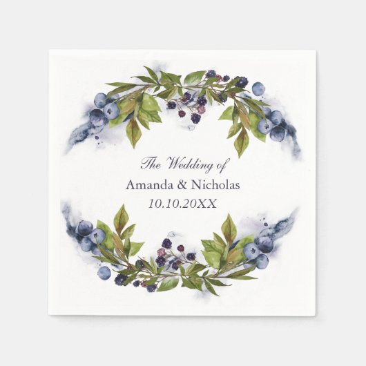 ブルーベリー秋の結婚式 パーソナライズされた スタンダードカクテルナプキン (正面)
