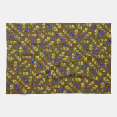 ブルーベリー茎葉付きブラウンダート背景 キッチンタオル (横)