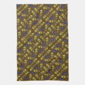 ブルーベリー茎葉付きブラウンダート背景 キッチンタオル (縦)