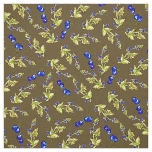 ブルーベリー茎葉付きブラウンダート背景 ファブリック (見本)