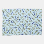 ブルーベリー茎葉付きブルーバックグラウンド キッチンタオル (横)