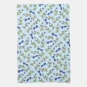 ブルーベリー茎葉付きブルーバックグラウンド キッチンタオル (縦)