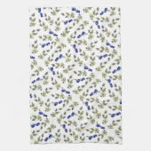 ブルーベリー茎葉付き白い背景 キッチンタオル (縦)