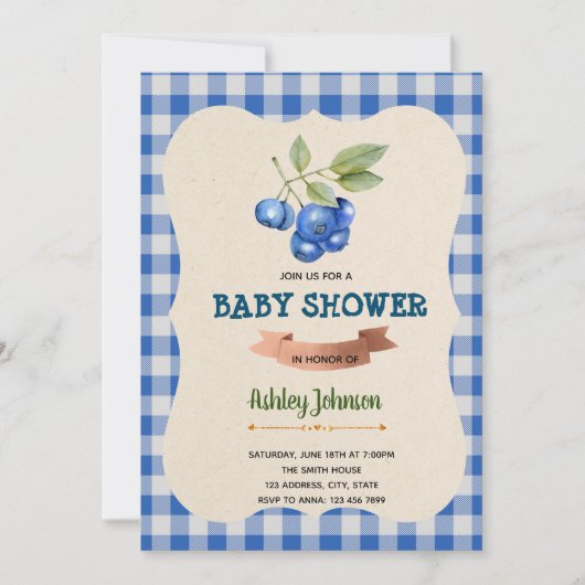 ブルーベリー誕生日テーマパーティー招待状 招待状 (正面)