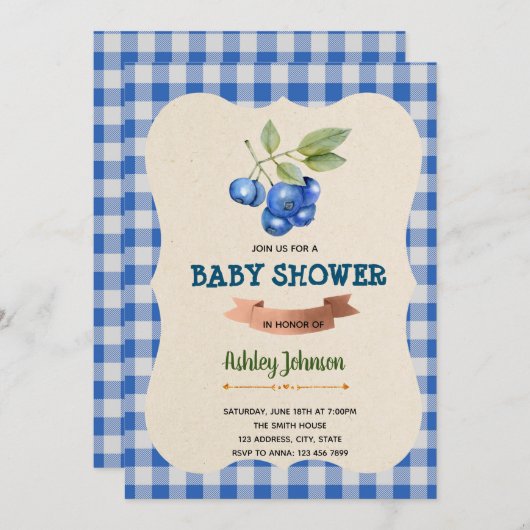 ブルーベリー誕生日テーマパーティー招待状 招待状 (正面/裏面)