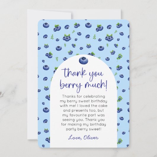 ブルーベリー誕生日写真ありがとう 招待状 (正面)