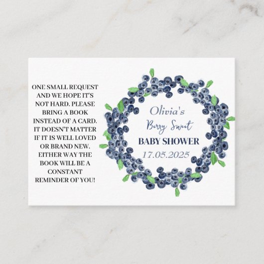 ブルーベリー赤ちゃんシャワーブックベビーリクエスト エンクロージャーカード (正面)