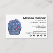 ブルーベリー魅力的バスケット水彩可愛いフルーツ 名刺 (裏面)