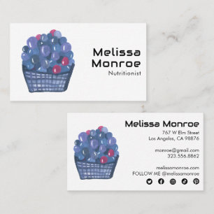 ブルーベリー魅力的バスケット水彩可愛いフルーツ 名刺