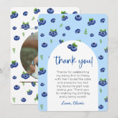 ブルーベリー1歳誕生日写真感謝カード 招待状 (正面/裏面)