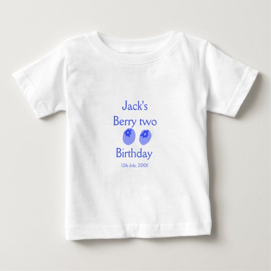 ブルーベリー2歳の誕生日 名前と日付を追加 お子様用 ベビーTシャツ (正面)