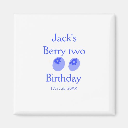 ブルーベリー2歳の誕生日 名前と日付を追加 お子様用 マグネット (正面)