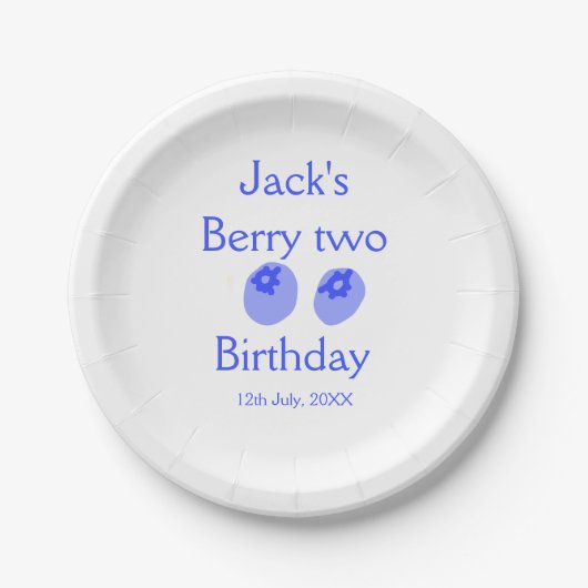 ブルーベリー2歳の誕生日 名前 日付 キッズ ペーパープレート (正面)