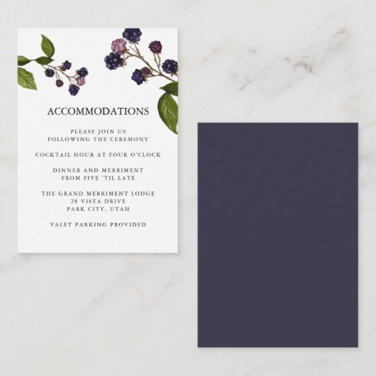 ブルーベリー |の結婚ホテル宿泊施設 エンクロージャーカード (正面/裏面)