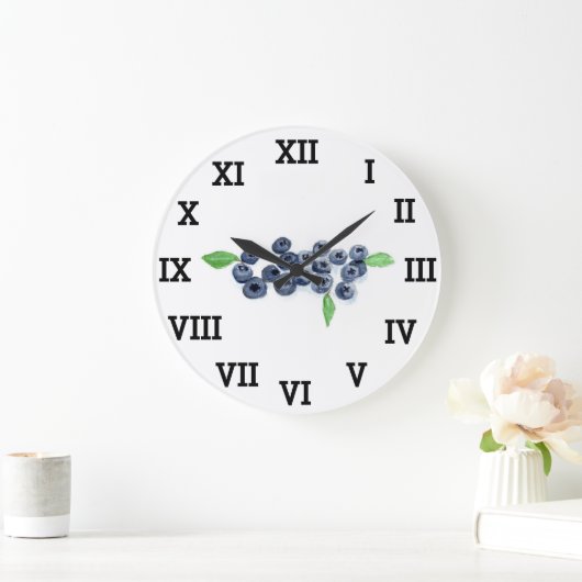 ブルーベリー キッチン フルーツ サマー 水彩 フード ラージ壁時計 (ホーム)