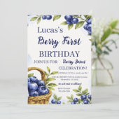 ブルーベリー ファースト バースデー 男の子 1歳の誕生日 招待状 (スタンド正面)