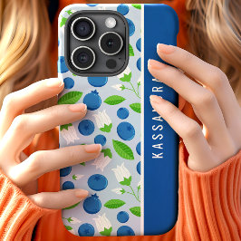 ブルーベリー フラワー 名前入り カスタムデザイン iPhone 15ケース