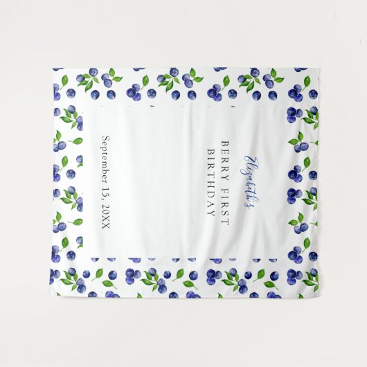 ブルーベリー ベリー ファースト バースデー 背景 シンプル タペストリー (正面(横))