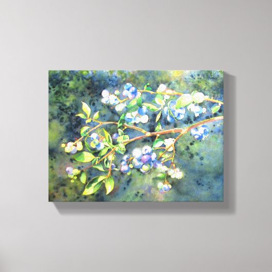 ブルーベリー、ロマンチックなフルーツウォーター絵画カラー キャンバスプリント (正面)