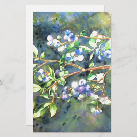 ブルーベリー、ロマンチックなフルーツウォーター絵画カラー 便箋 (正面/裏面)