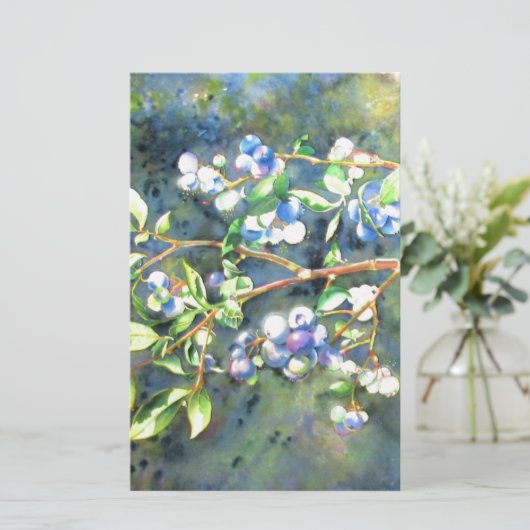 ブルーベリー、ロマンチックなフルーツウォーター絵画カラー 便箋 (スタンド正面)