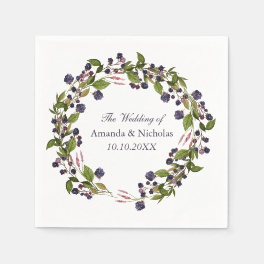 ブルーベリー |秋結婚リースパーソナライズされた スタンダードカクテルナプキン (正面)
