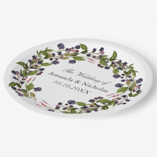 ブルーベリー |素朴結婚リースパーソナライズされた ペーパープレート (アングル)