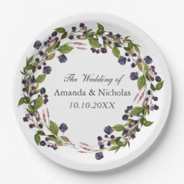 ブルーベリー |素朴結婚リースパーソナライズされた ペーパープレート