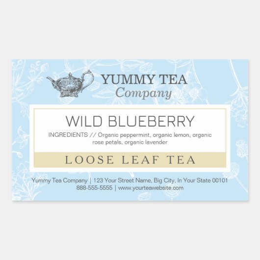 ブルーベリー – Loose Leaf Tea Label 長方形シール (正面)