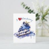 ブルーベリーTシャツ、ブルーベリーケーキ水彩大好き ポストカード (スタンド正面)