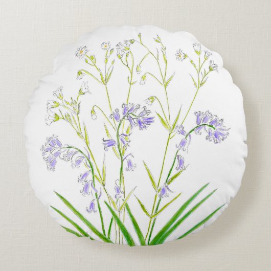 ブルーベルとスティッチウォット綿のクッションスロー ラウンドクッション (正面)