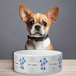 ブルーベルとテキストの白い犬用ボウル ボウル