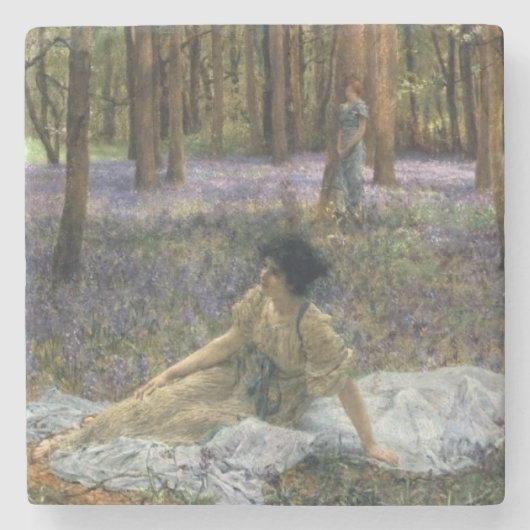 ブルーベルの花の森の女性たち ストーンコースター (正面)