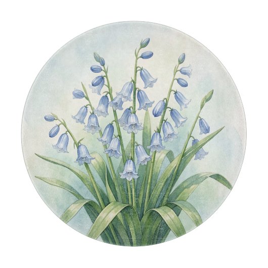 ブルーベルの花 ボタニカル水彩画 カッティングボード (正面)