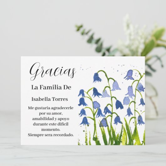 ブルーベルスペインのフローラ葬儀死ありがとう 招待状 (スタンド正面)