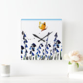 ブルーベルズバタフライアート スクエア壁時計 (ホーム)