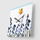 ブルーベルズバタフライアート スクエア壁時計 (傾斜)